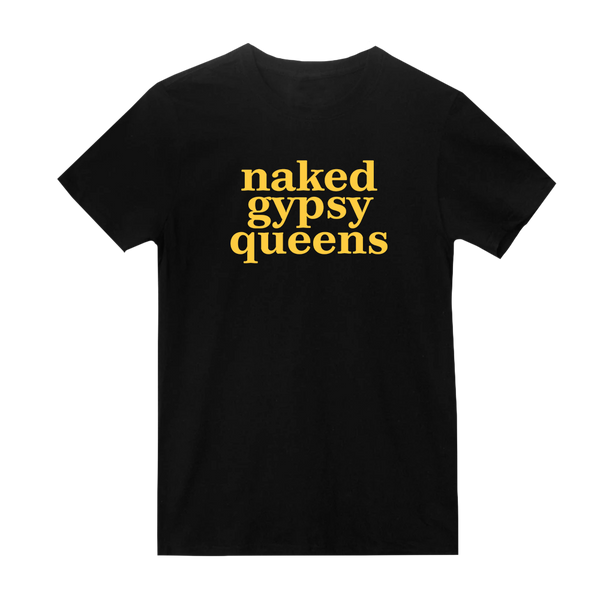 NAKED GYPSY QUEENS YELLOW LOGO ON BLACK T-SHIRT